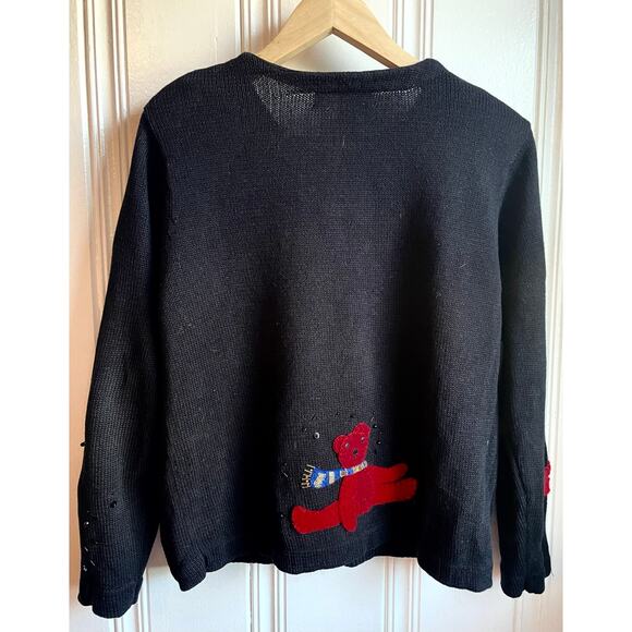 Susan Bristol Appliqué Holiday Cardigan Sz L 3D Plush Bears Sequins - Picture 8 of 9